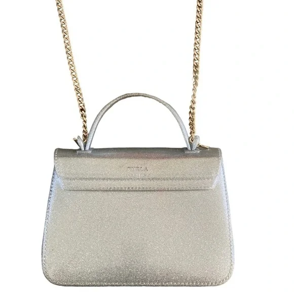 Furla Candy Meringa Mini Shoulder Bag Crossbody In Silver Shimmer Made in Italy - Picture 7 of 8